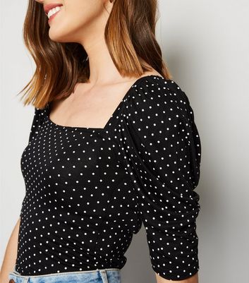 puff sleeve polka dot top