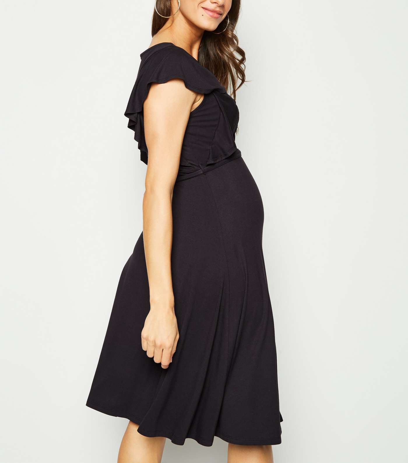Maternity Black Frill Wrap Dress Image 3