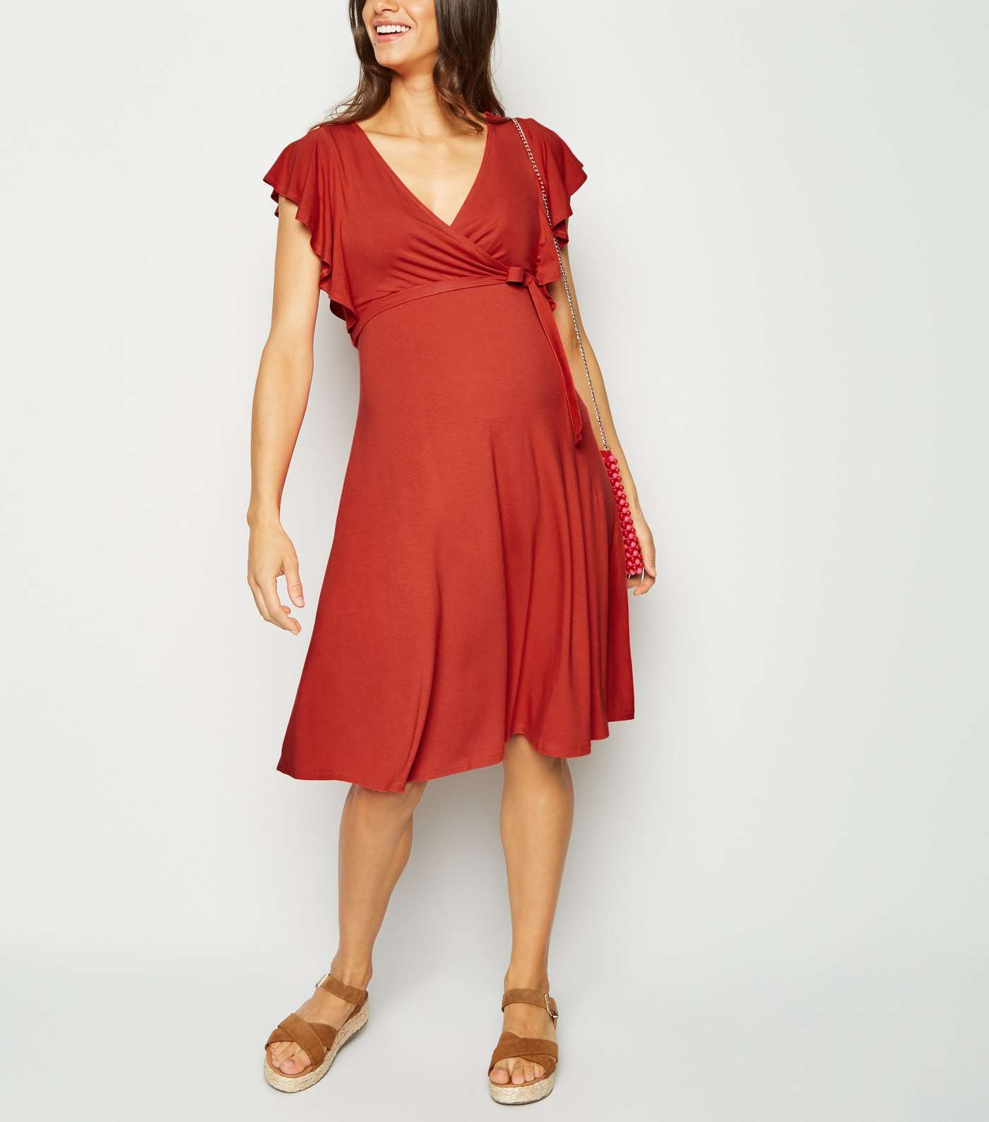 Maternity Red Frill Wrap Dress