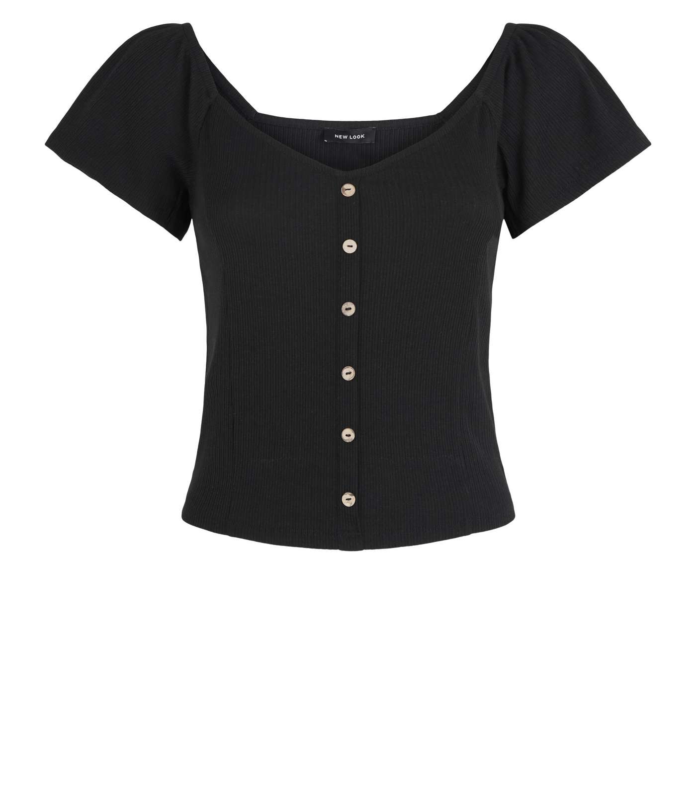 Black Flutter Sleeve Button T-Shirt Image 4