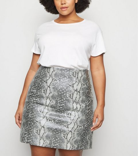 Curves Light Grey Faux Snake Mini Skirt