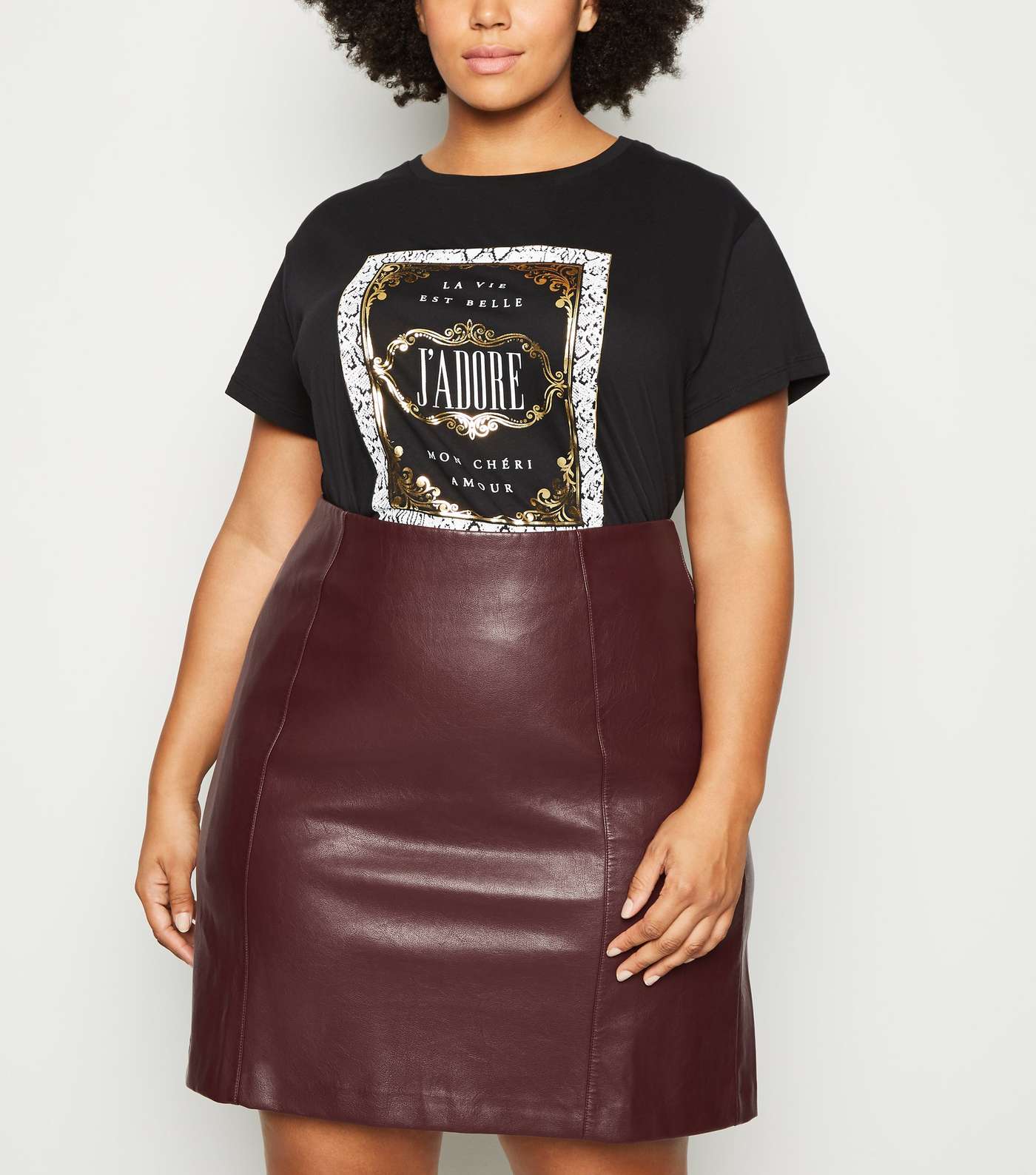 Curves Burgundy Leather-Look Mini Skirt Image 2