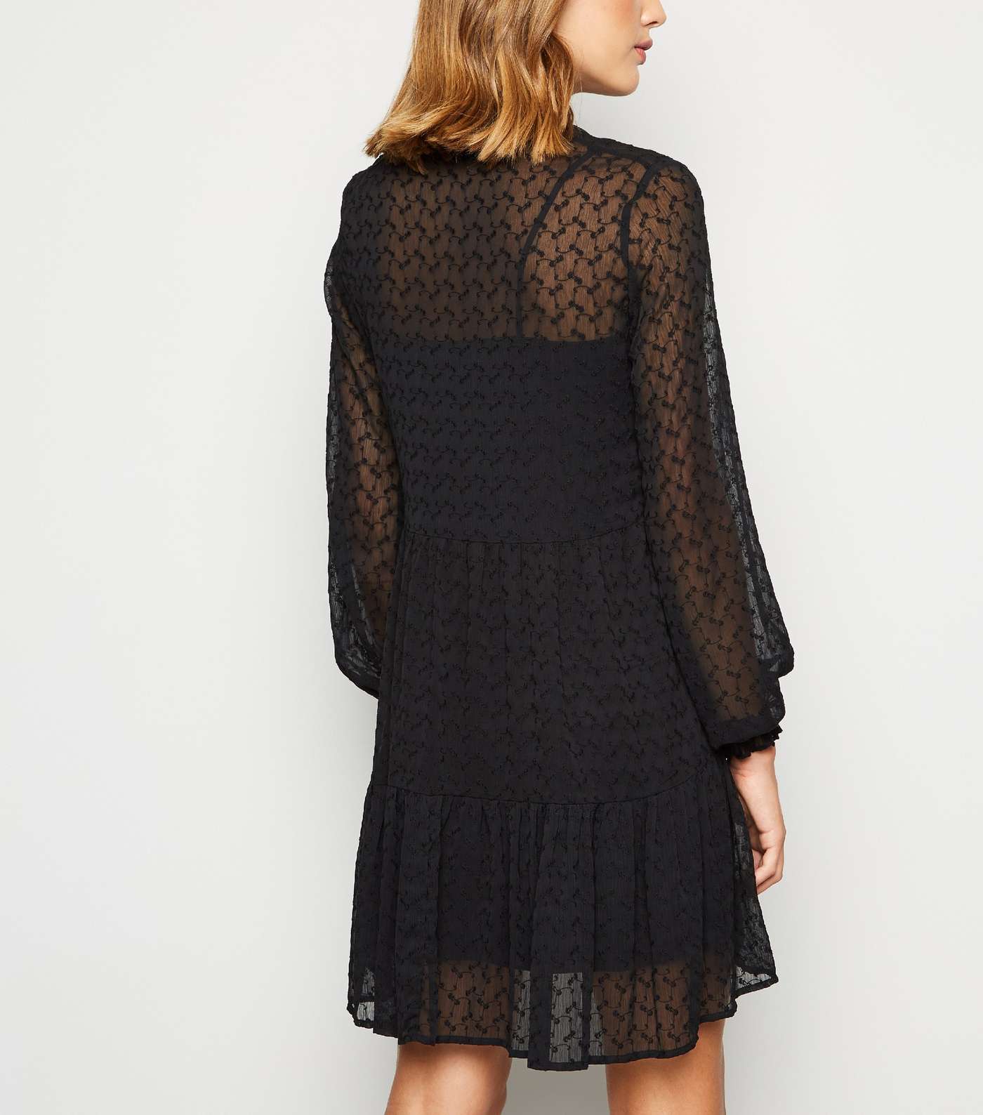 Black Lace Tiered Smock Dress Image 3