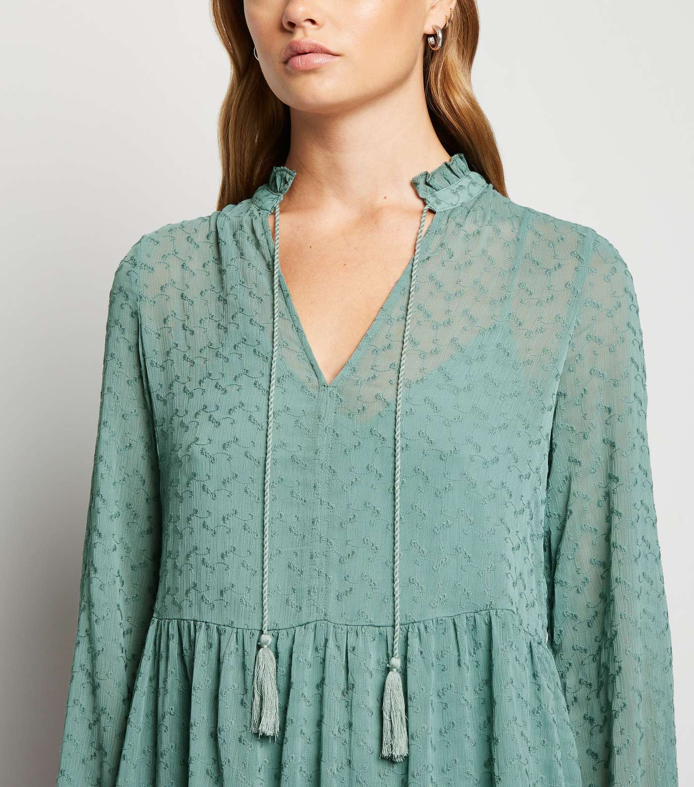 Mint Green Lace Tiered Smock Dress Image 3