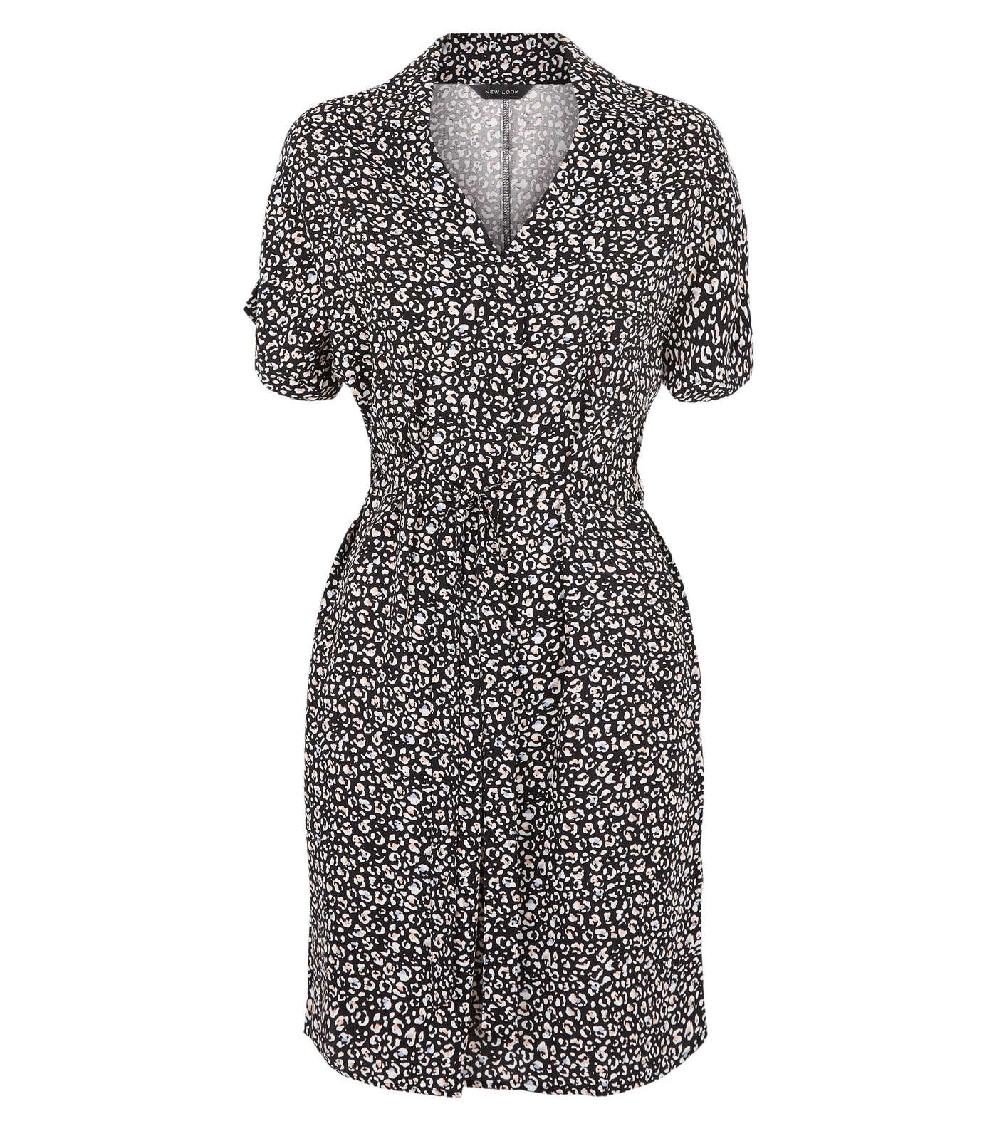Black Leopard Print Tie Waist Tunic Dress Image 4