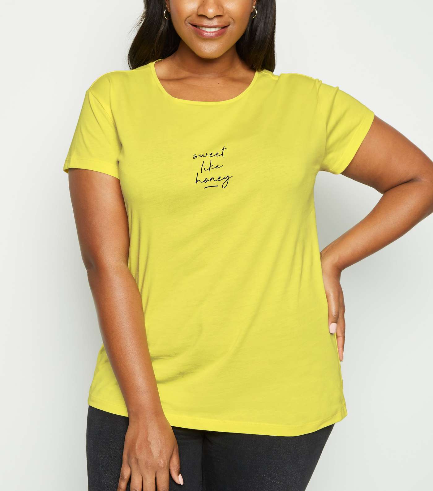 Curves Yellow Sweet Like Honey Slogan T-Shirt