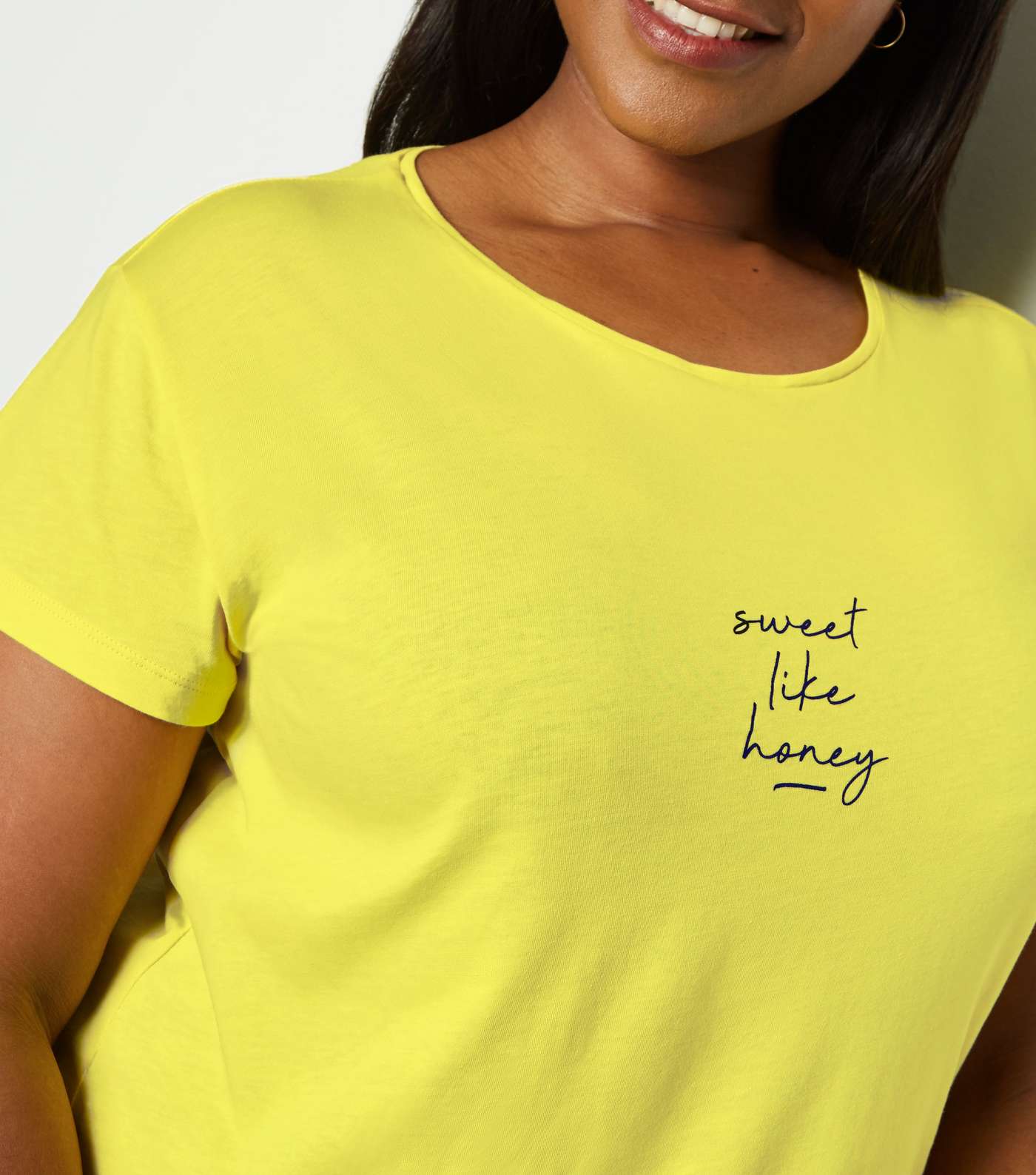 Curves Yellow Sweet Like Honey Slogan T-Shirt Image 5