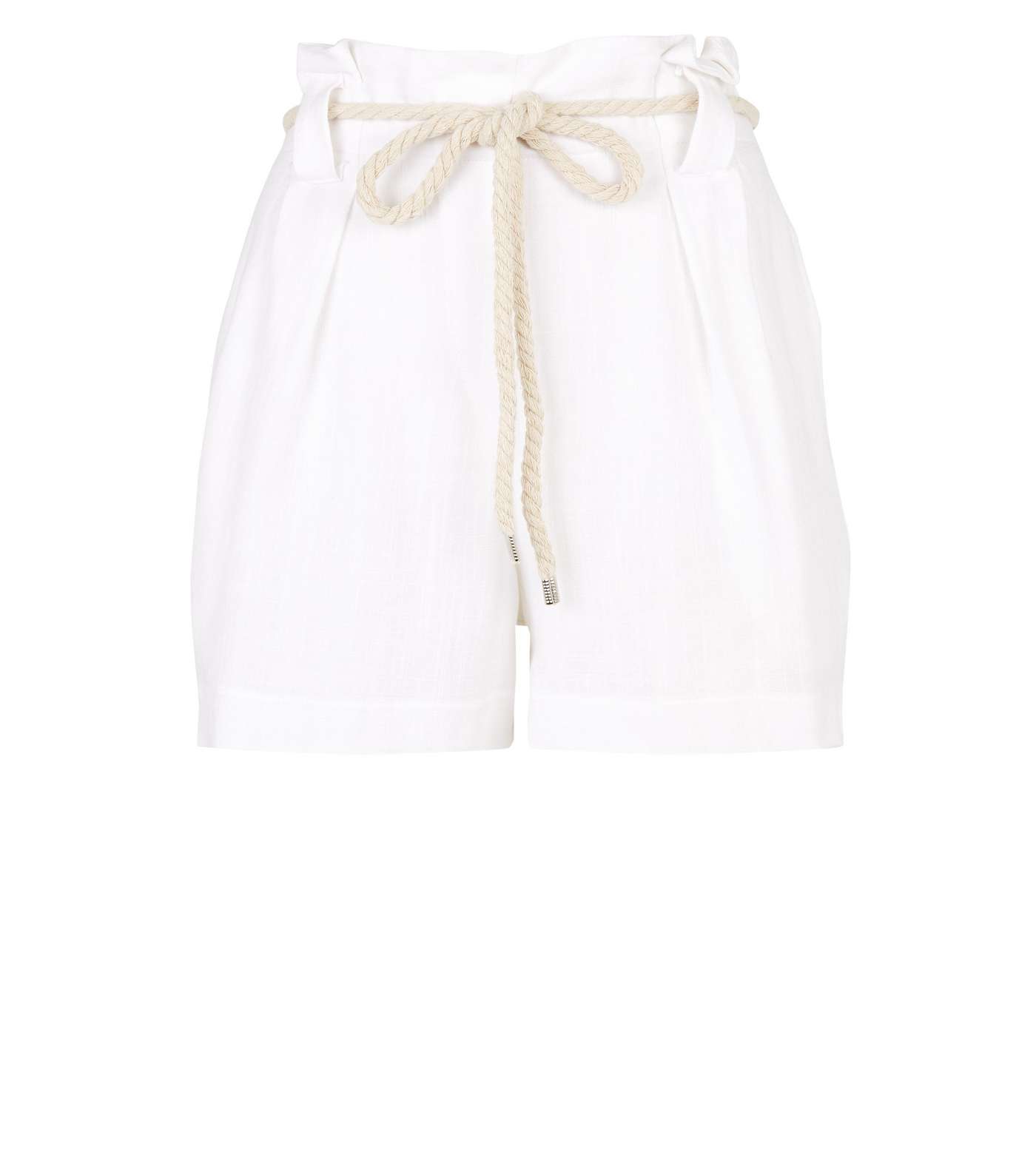 Petite White Linen Look High Waist Shorts Image 4