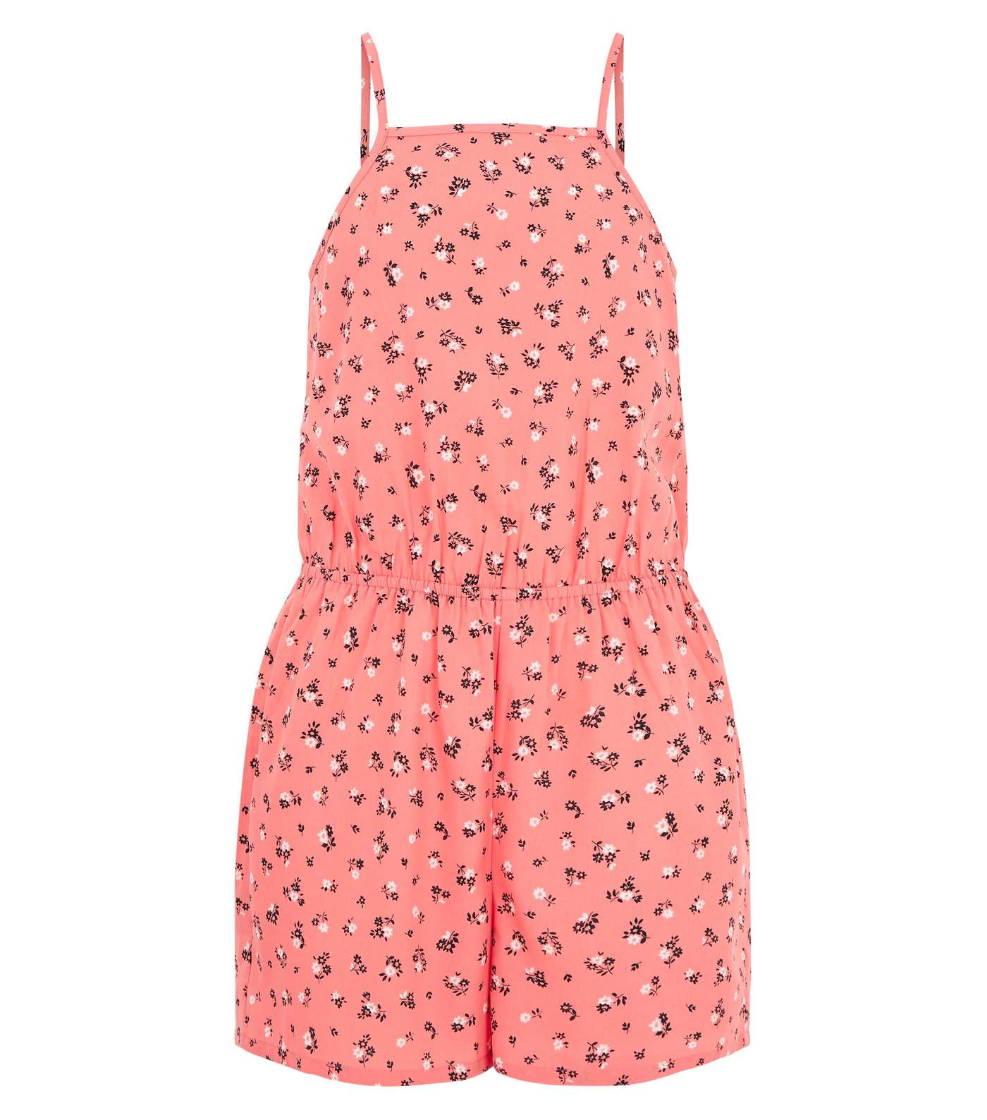 Girls Coral Ditsy Floral Playsuit Image 4