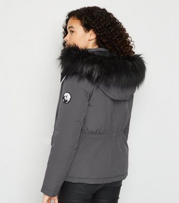 Girls Dark Grey Faux Fur Parka Coat | New Look Girls Dark Grey Faux Fur Parka Coat | New Look
