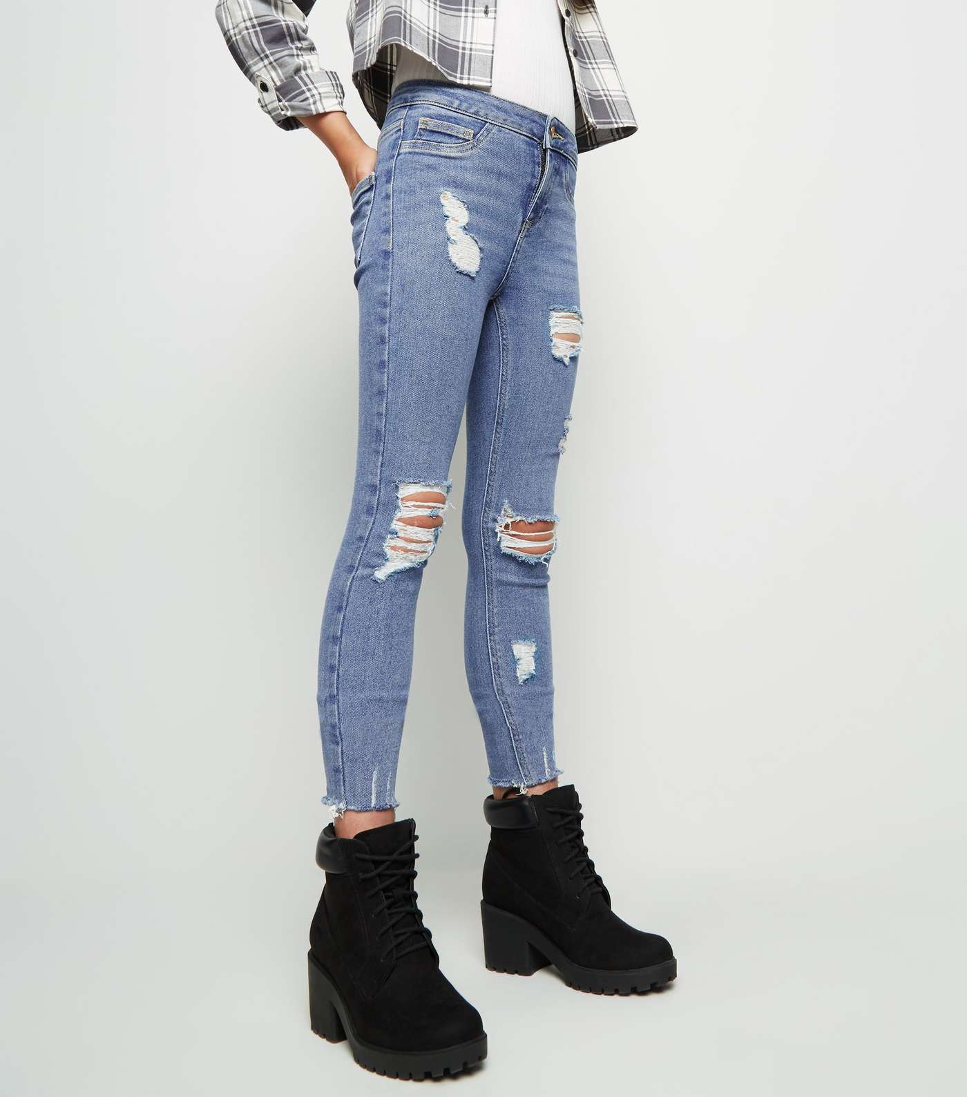 Girls Blue Ripped High Waist Super Skinny Jeans Image 5