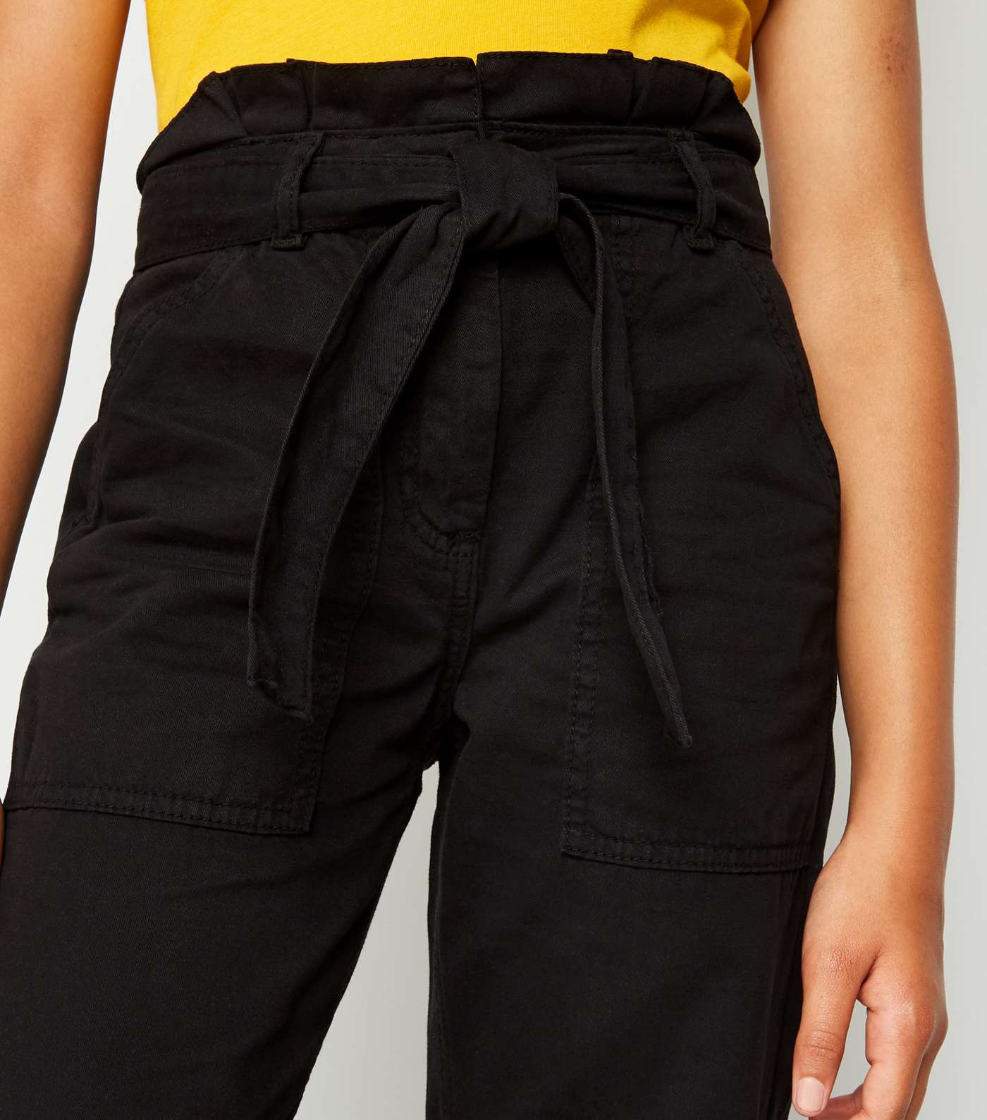 Girls Black Denim High Waist Utility Trousers Image 5