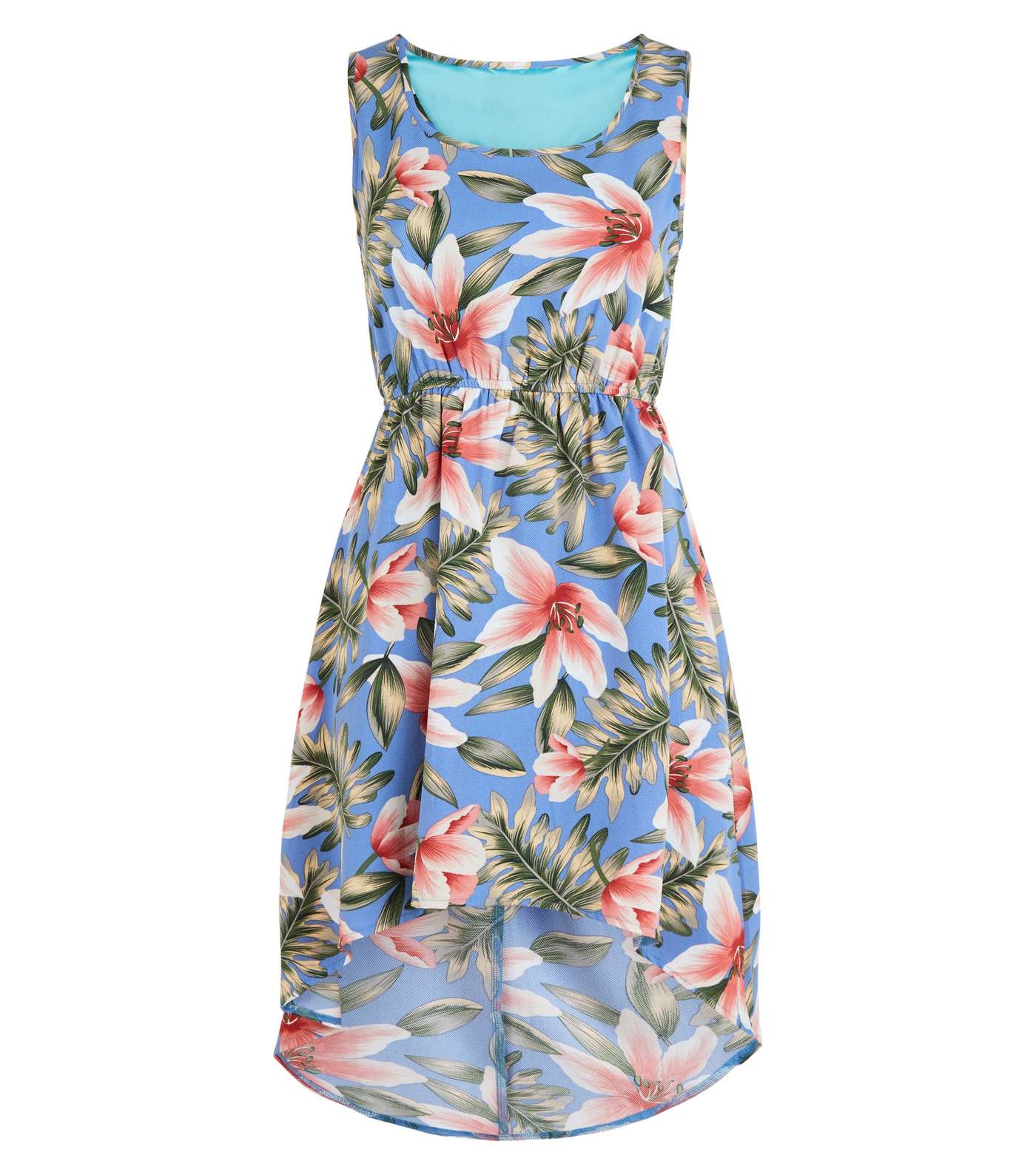 Mela Pale Blue Tropical Dip Hem Dress Image 4