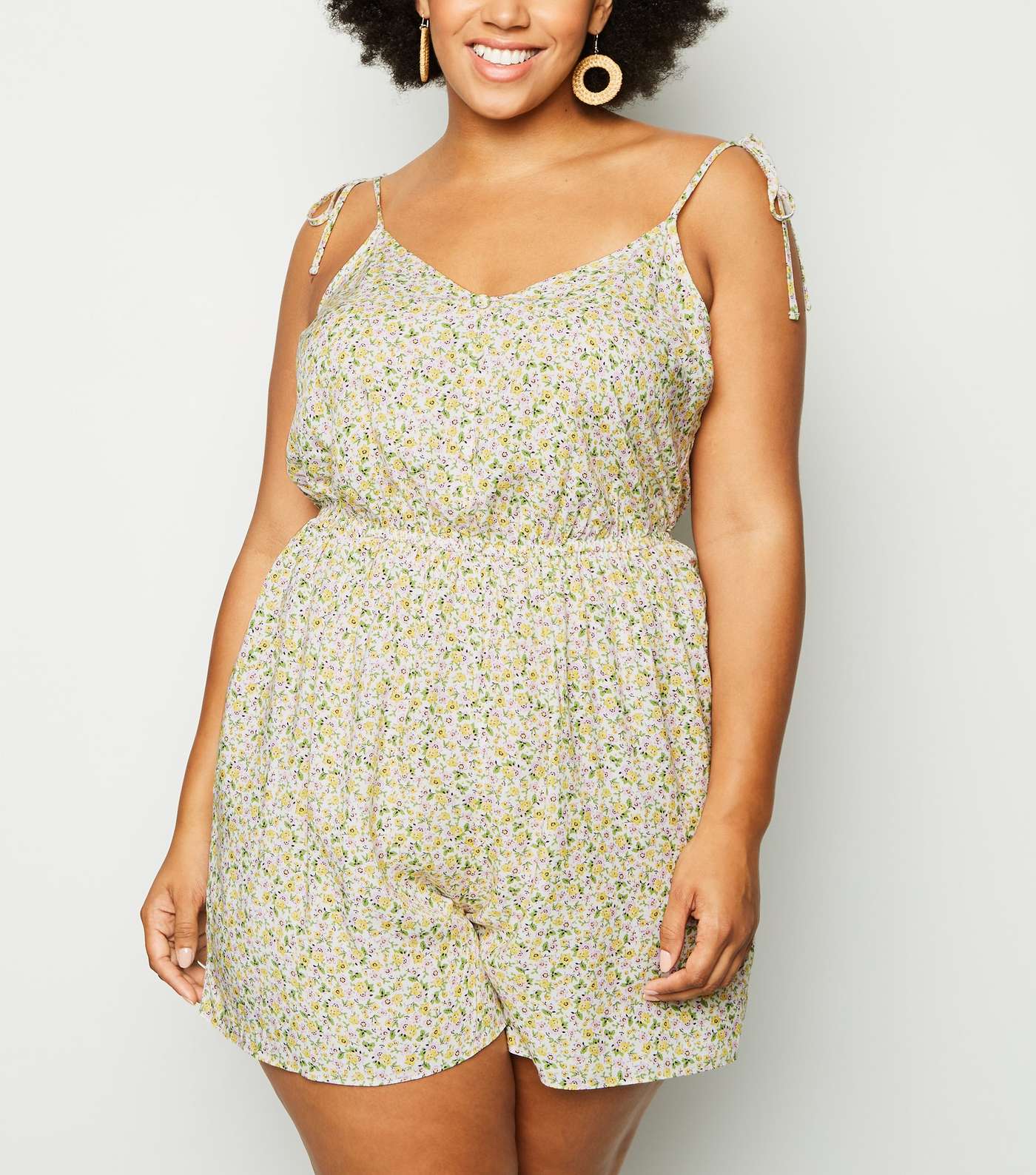 Curves Off White Ditsy Floral Playsuit Image 2