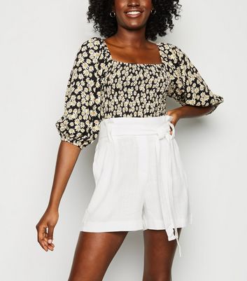 high waisted white linen shorts