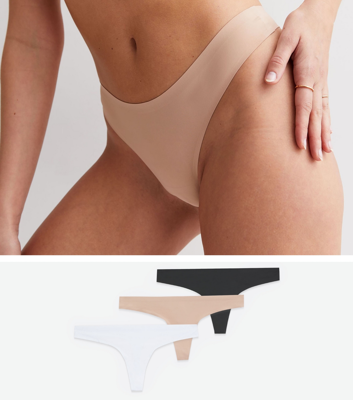 Women's 3 Pack White Black and Tan Seamless Thongs New Look