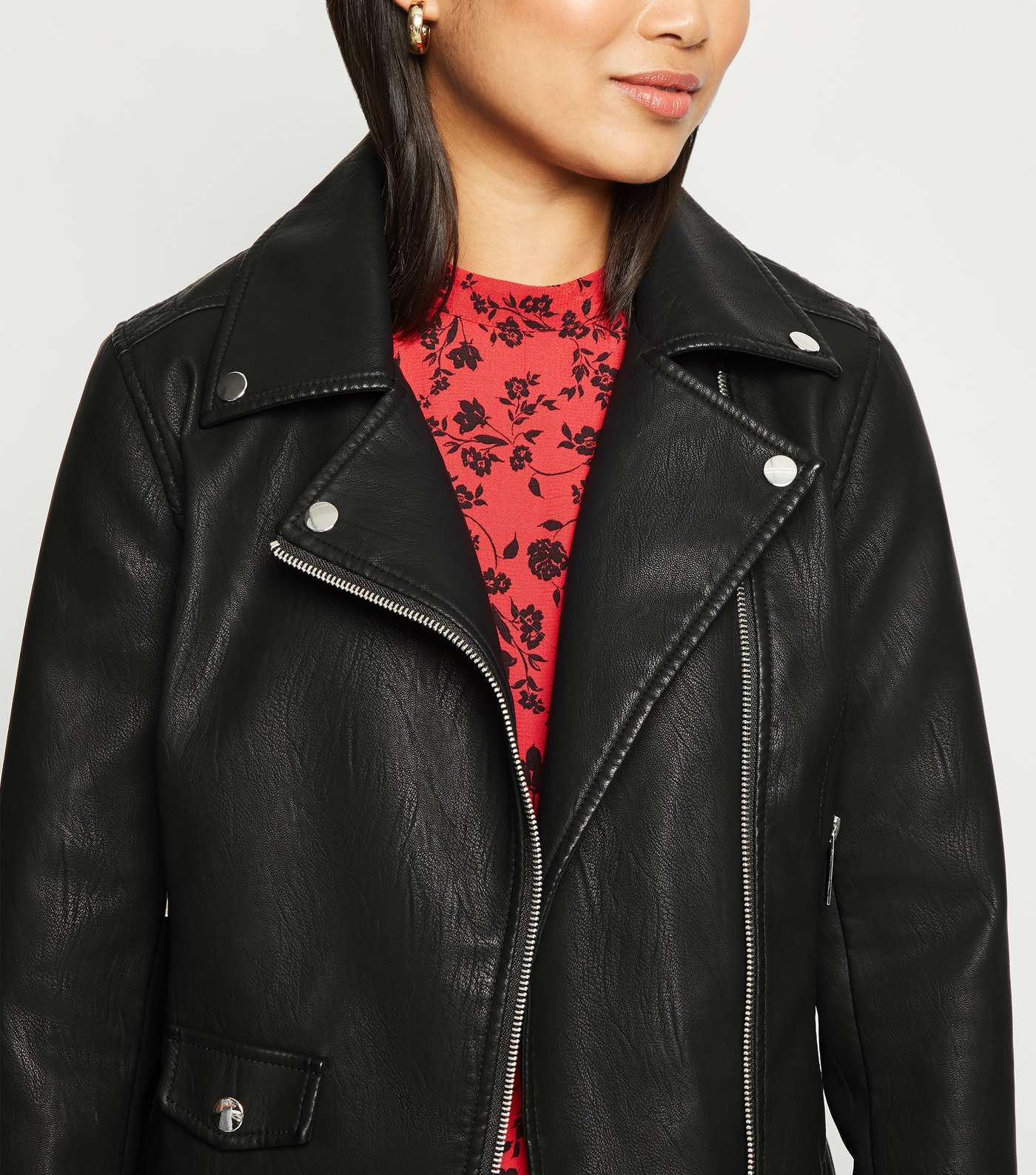 Petite Black Leather-Look Biker Jacket Image 5