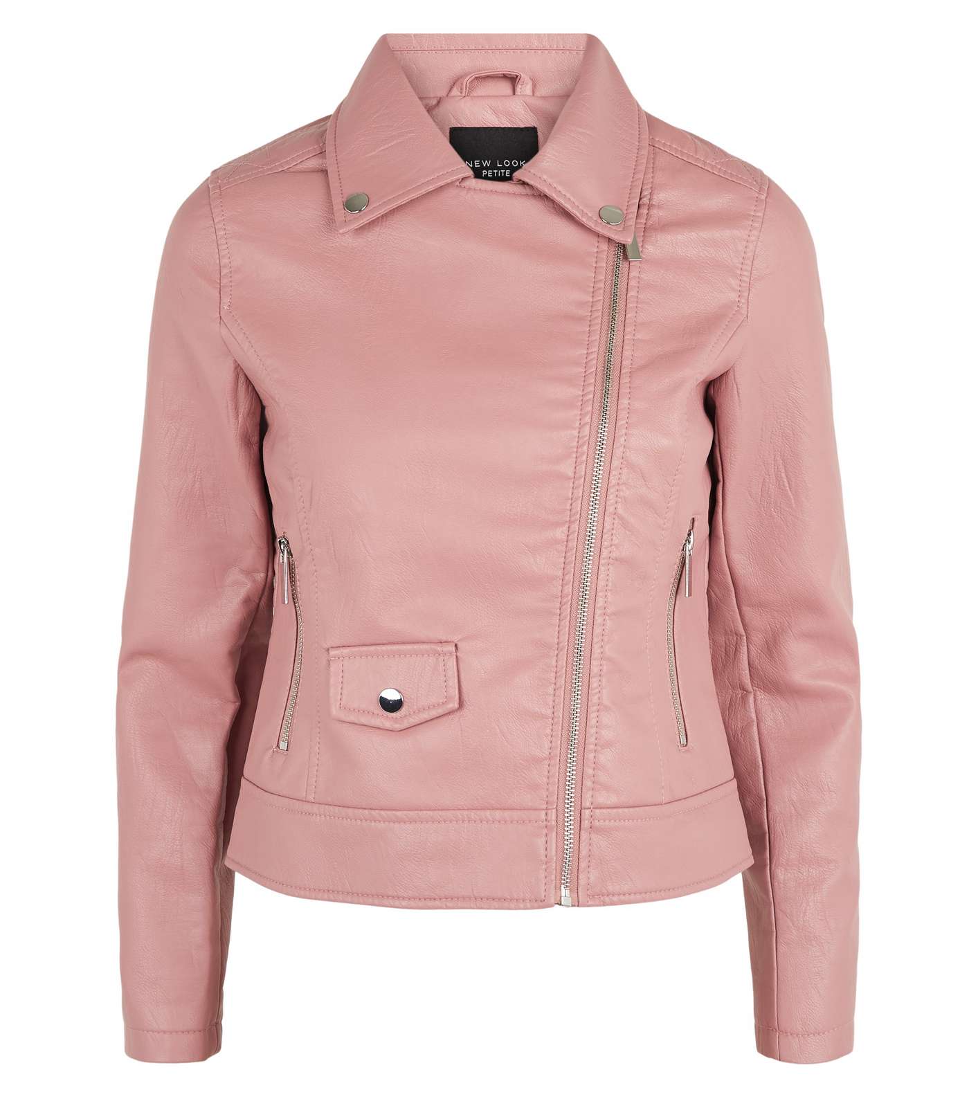 Petite Pink Leather-Look Biker Jacket Image 4
