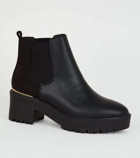 Schwarze Chelsea-Stiefel aus Kunstleder mit dicker Sohle 