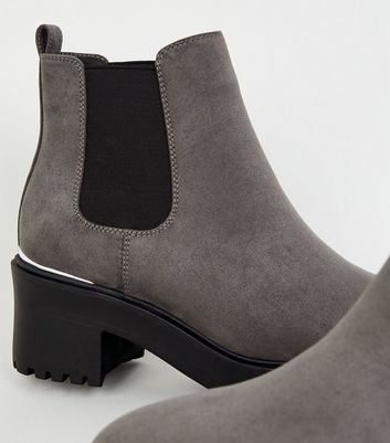 grey suedette chunky chelsea boots