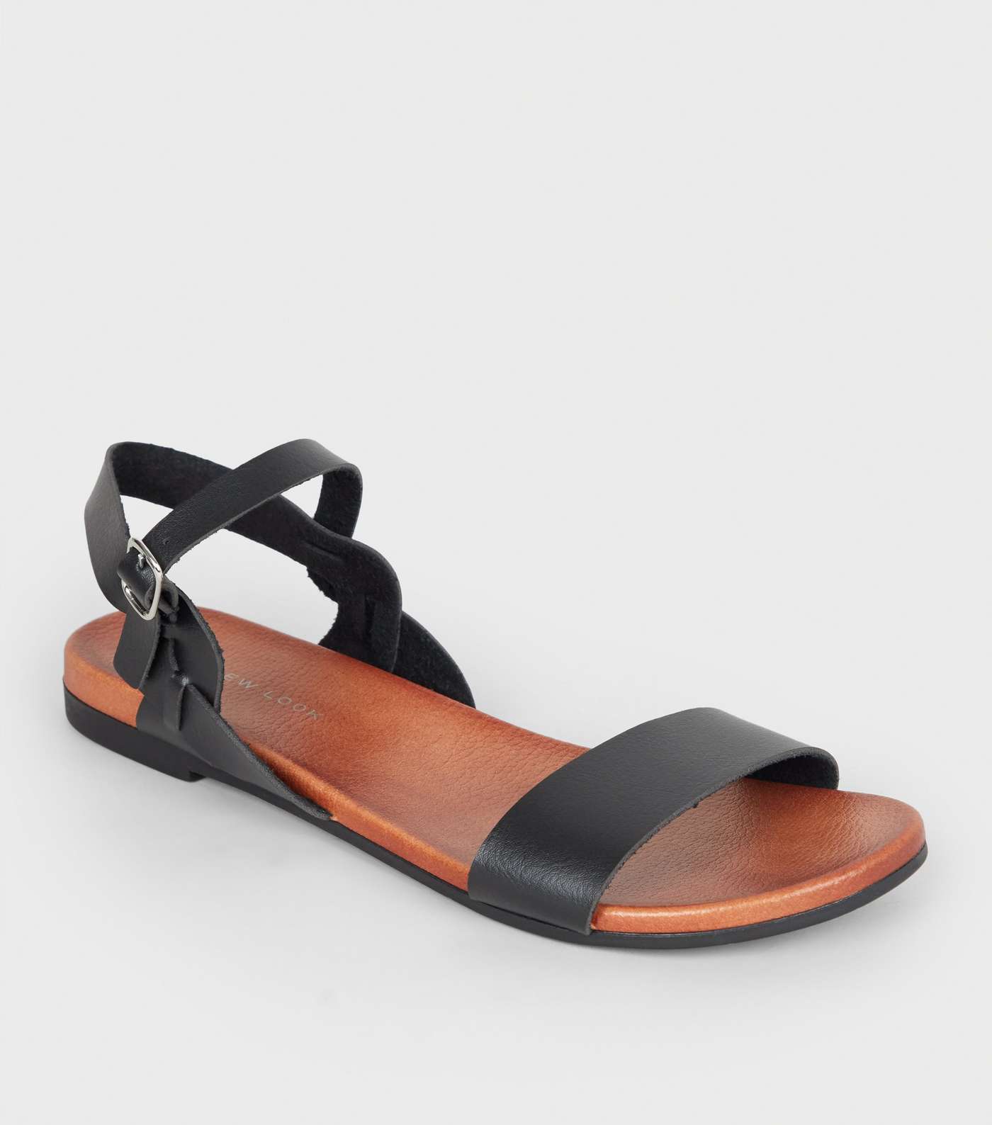 Black Leather-Look 2 Part Footbed Sandals