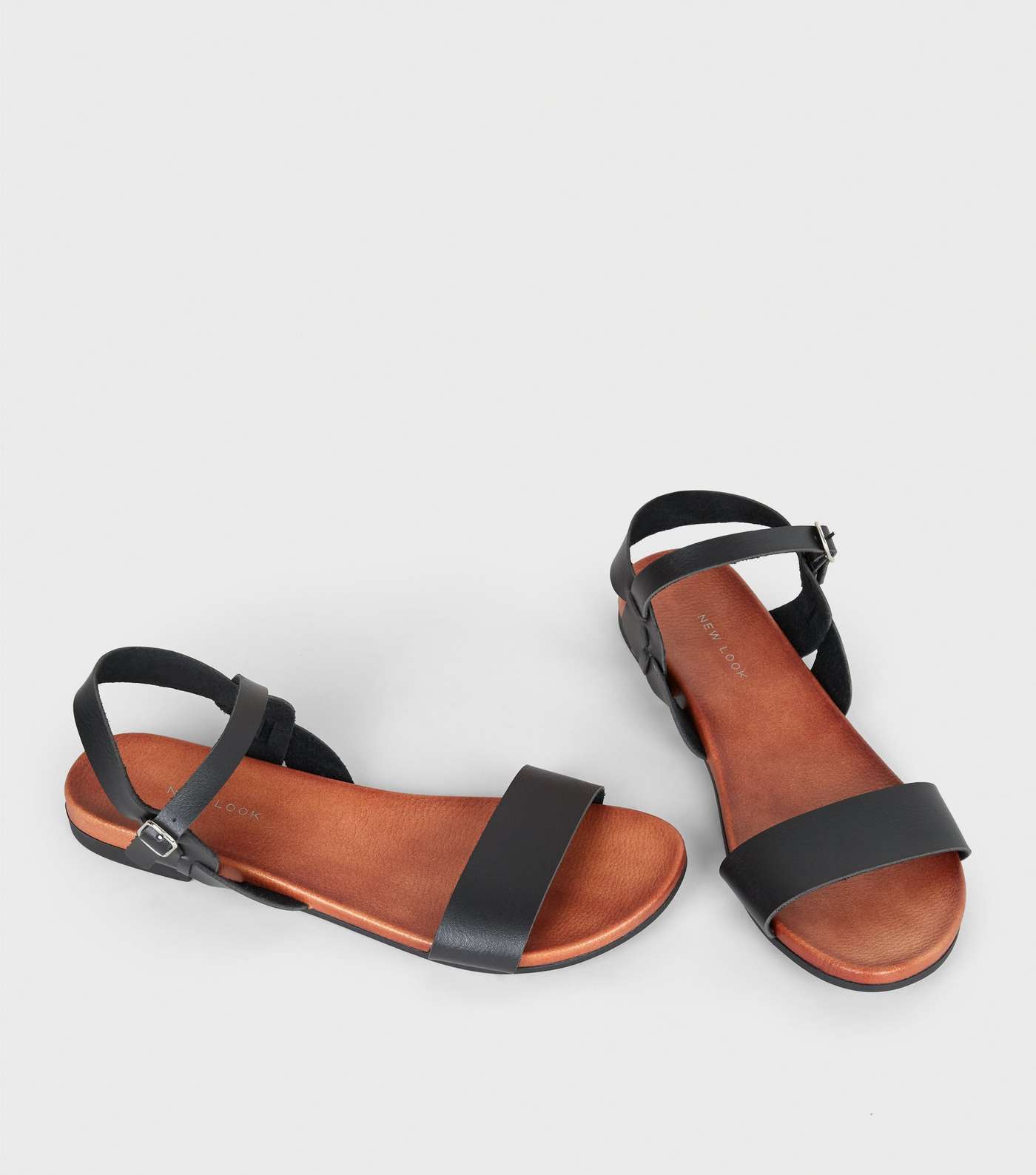 Black Leather-Look 2 Part Footbed Sandals Image 3