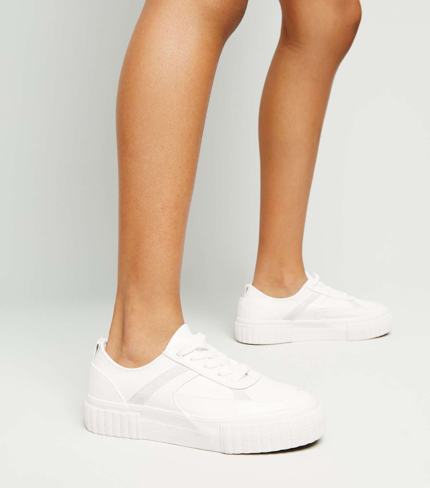 Girls White Leather-look Lace Up Trainers Image 2