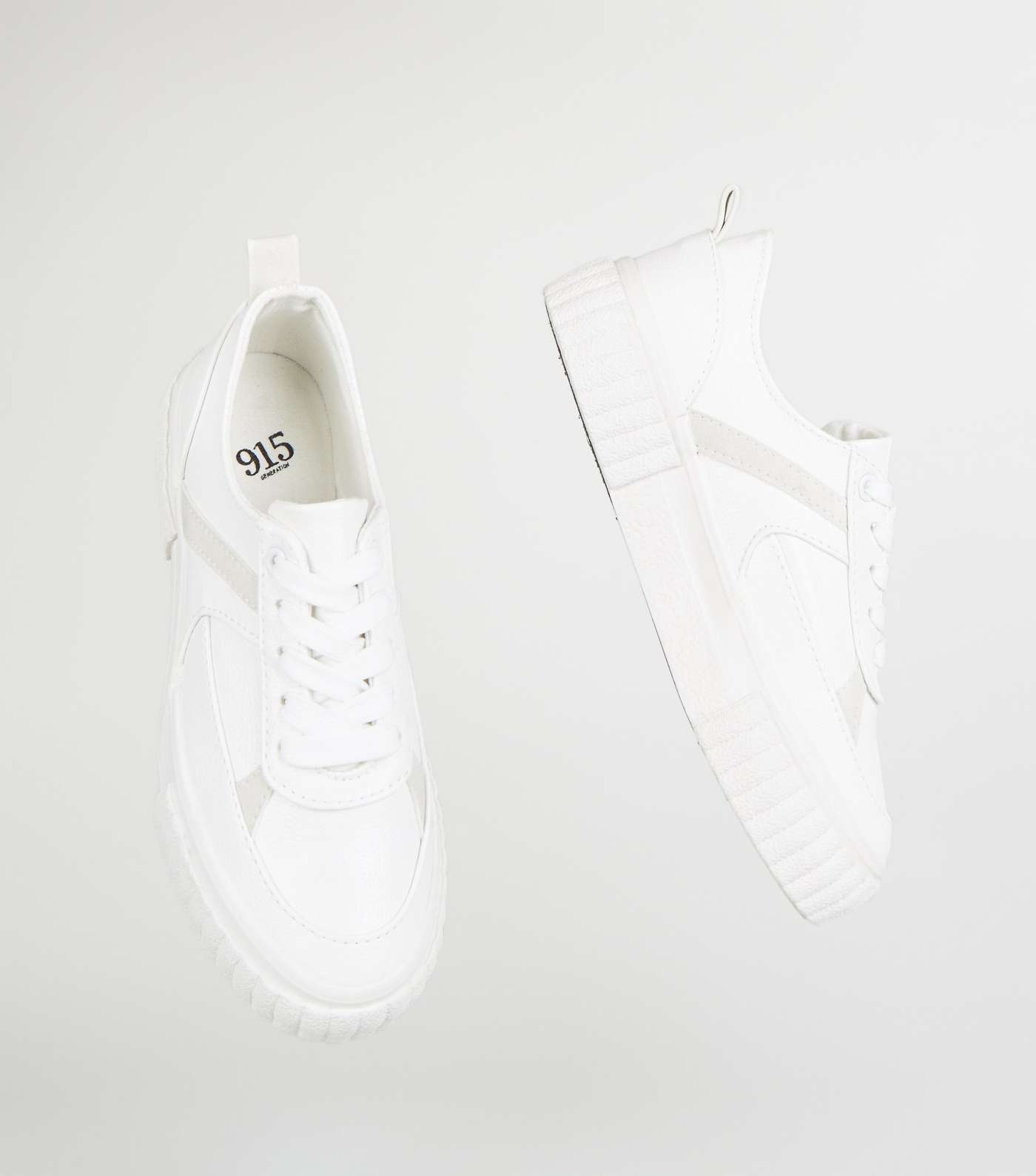 Girls White Leather-look Lace Up Trainers Image 4