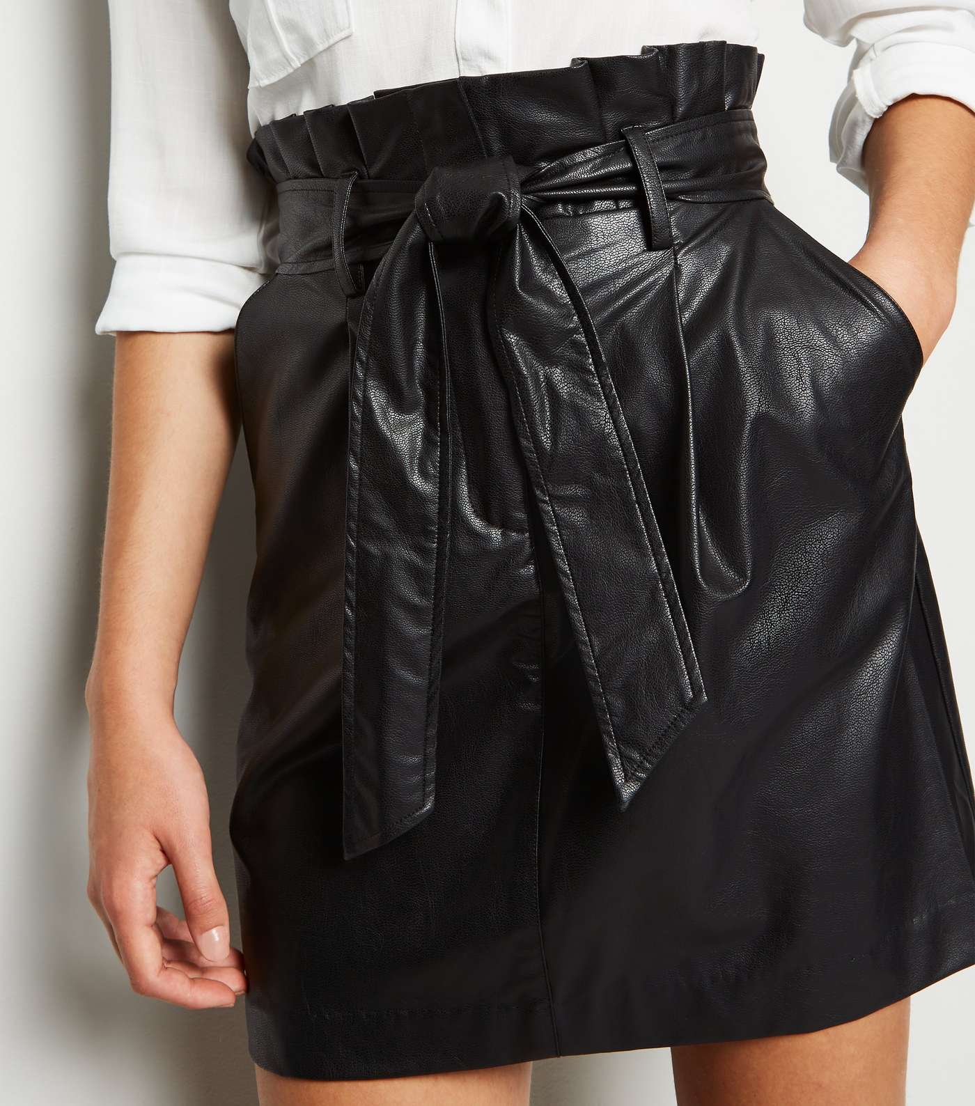 Black Leather-Look High Waist Mini Skirt Image 2