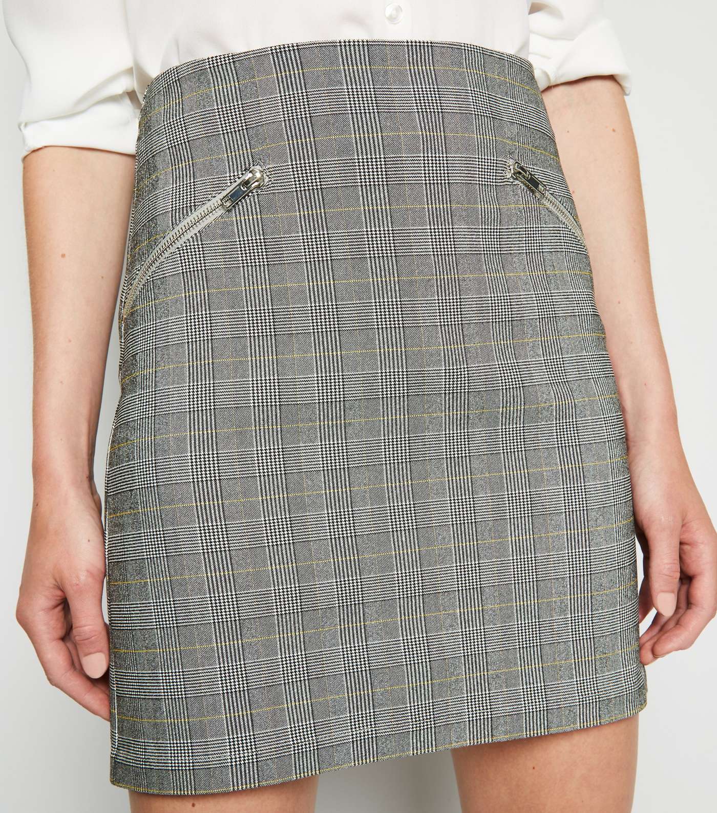 Light Grey Check Zip Mini Skirt Image 2