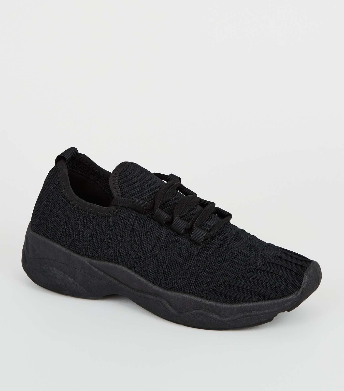 Black Knit Lace-Up Chunky Trainers