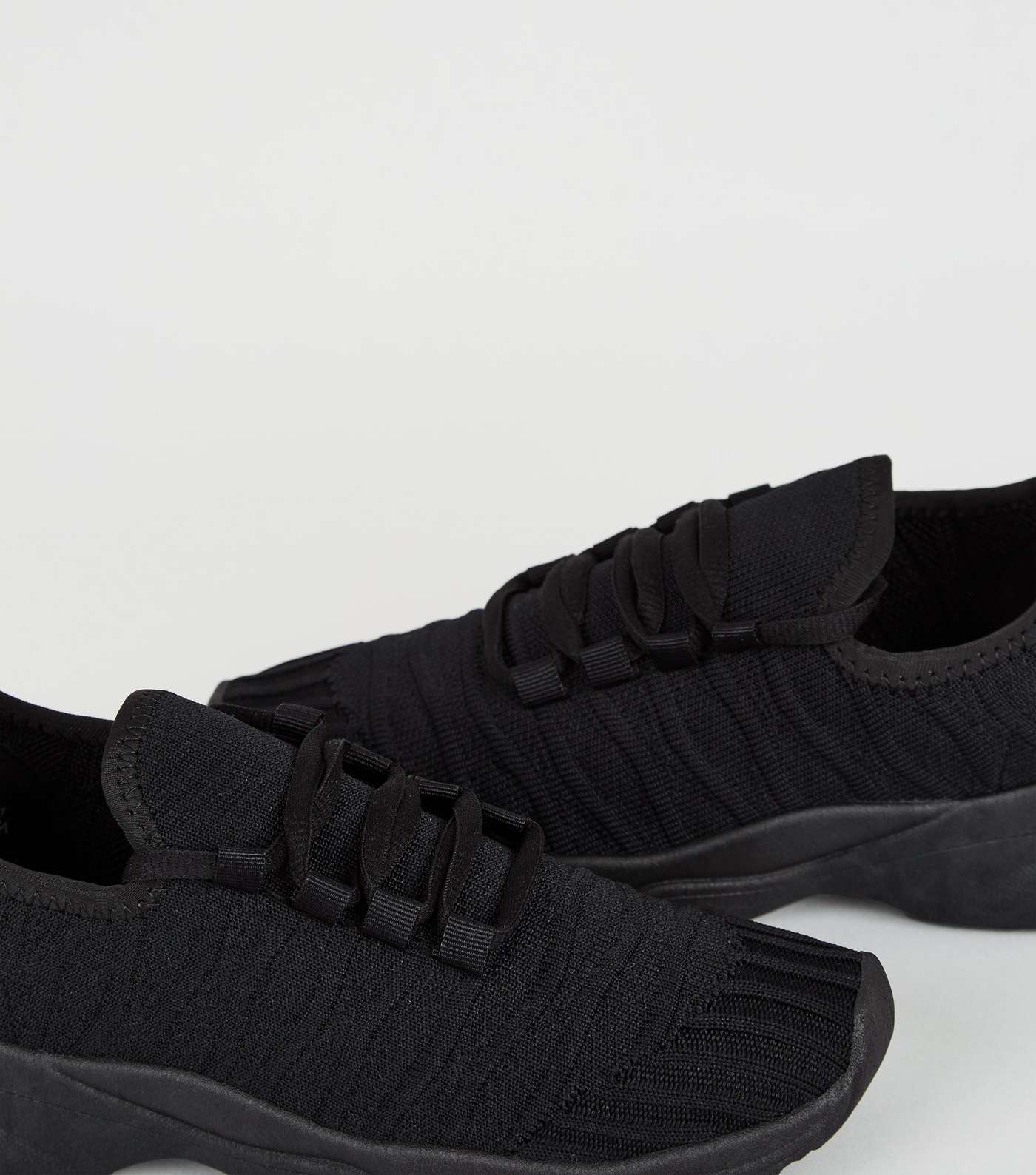 Black Knit Lace-Up Chunky Trainers Image 3