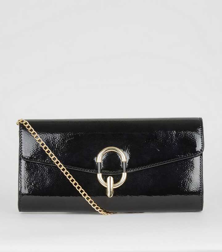 Black Patent Ring Clutch Bag