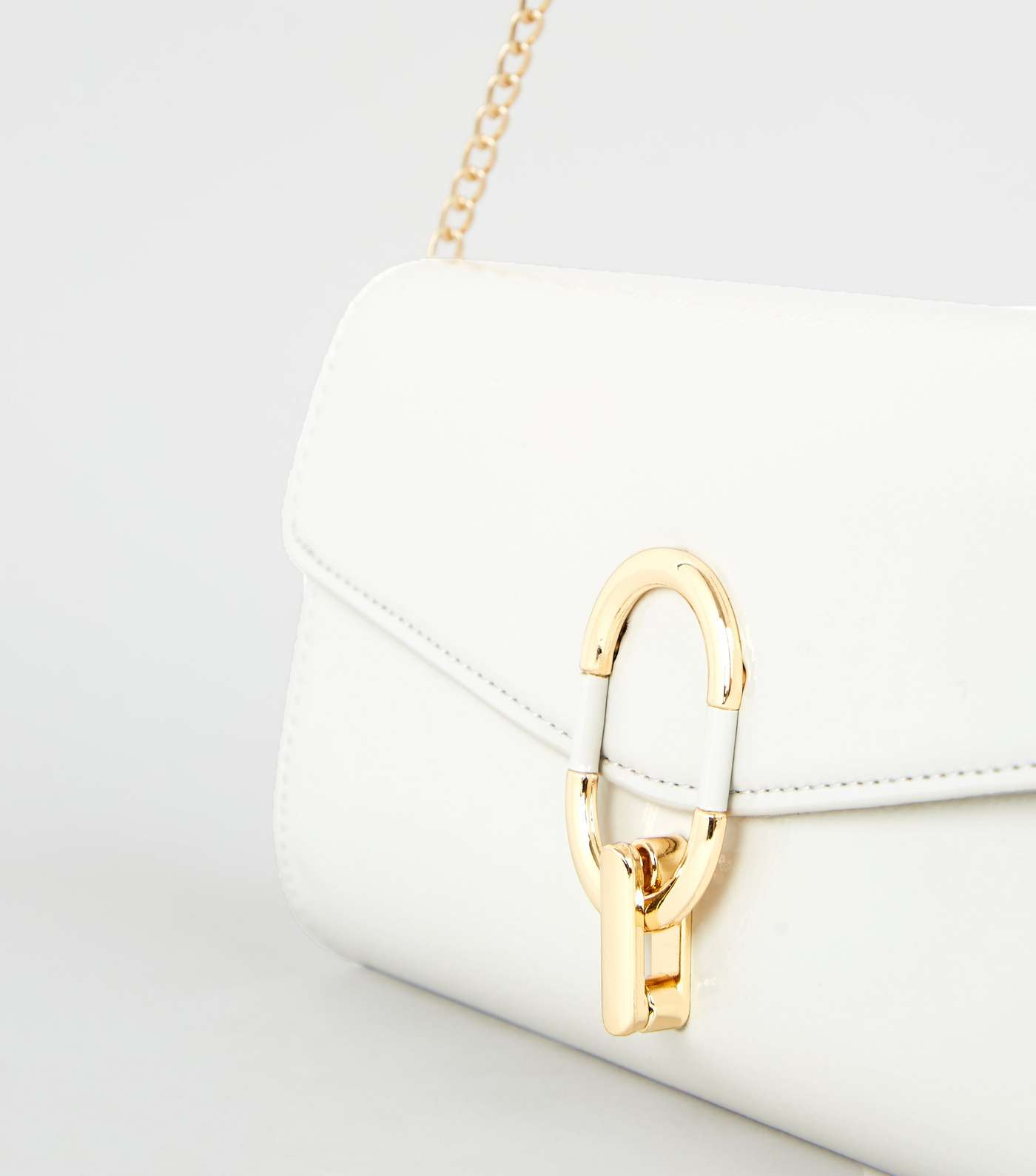 Off White Leather-Look Ring Clutch Bag Image 4