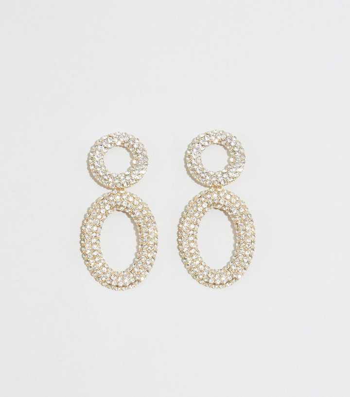 Gold Diamanté Circle Drop Earrings