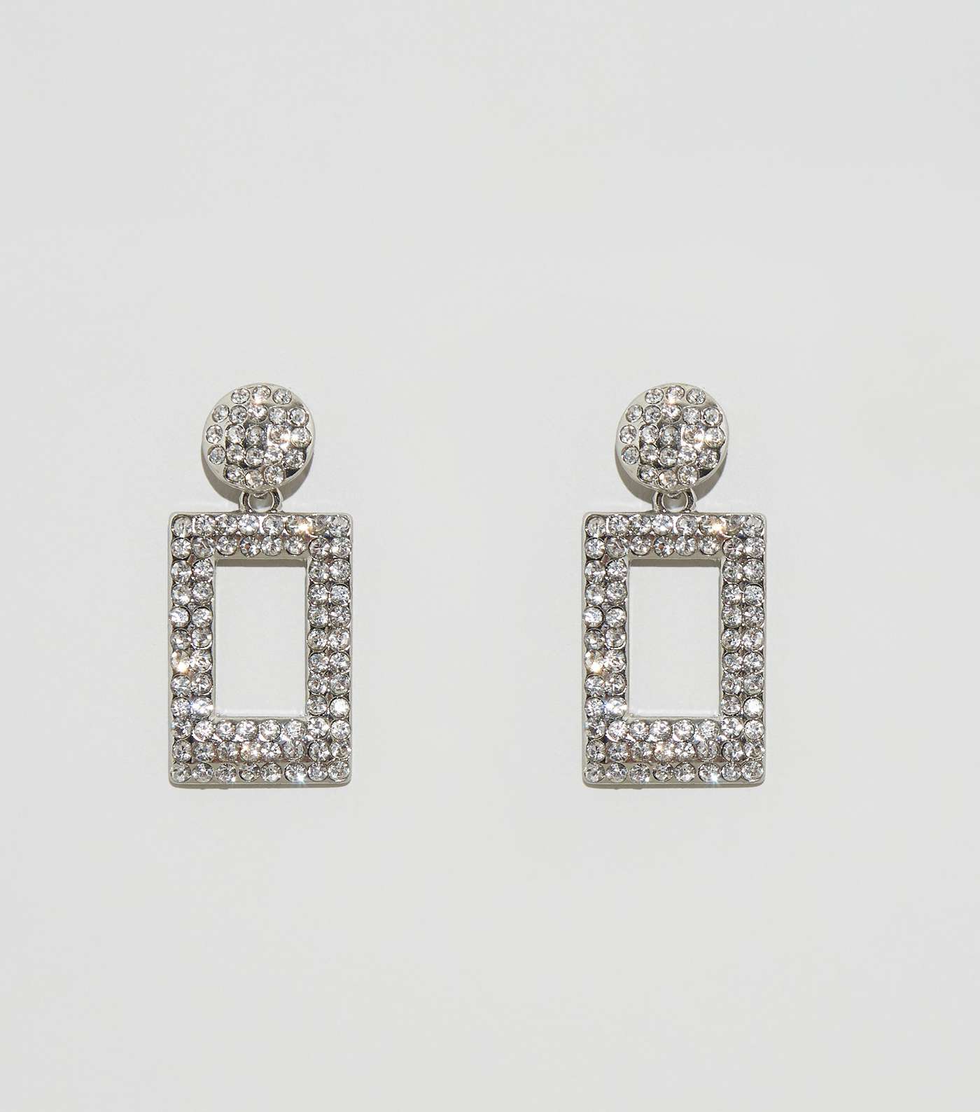 Silver Diamanté Rectangular Drop Earrings