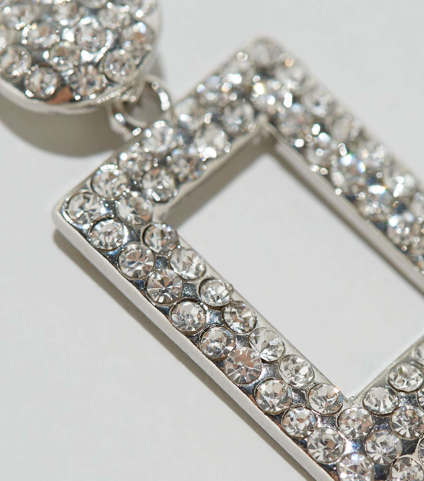 Silver Diamanté Rectangular Drop Earrings Image 3