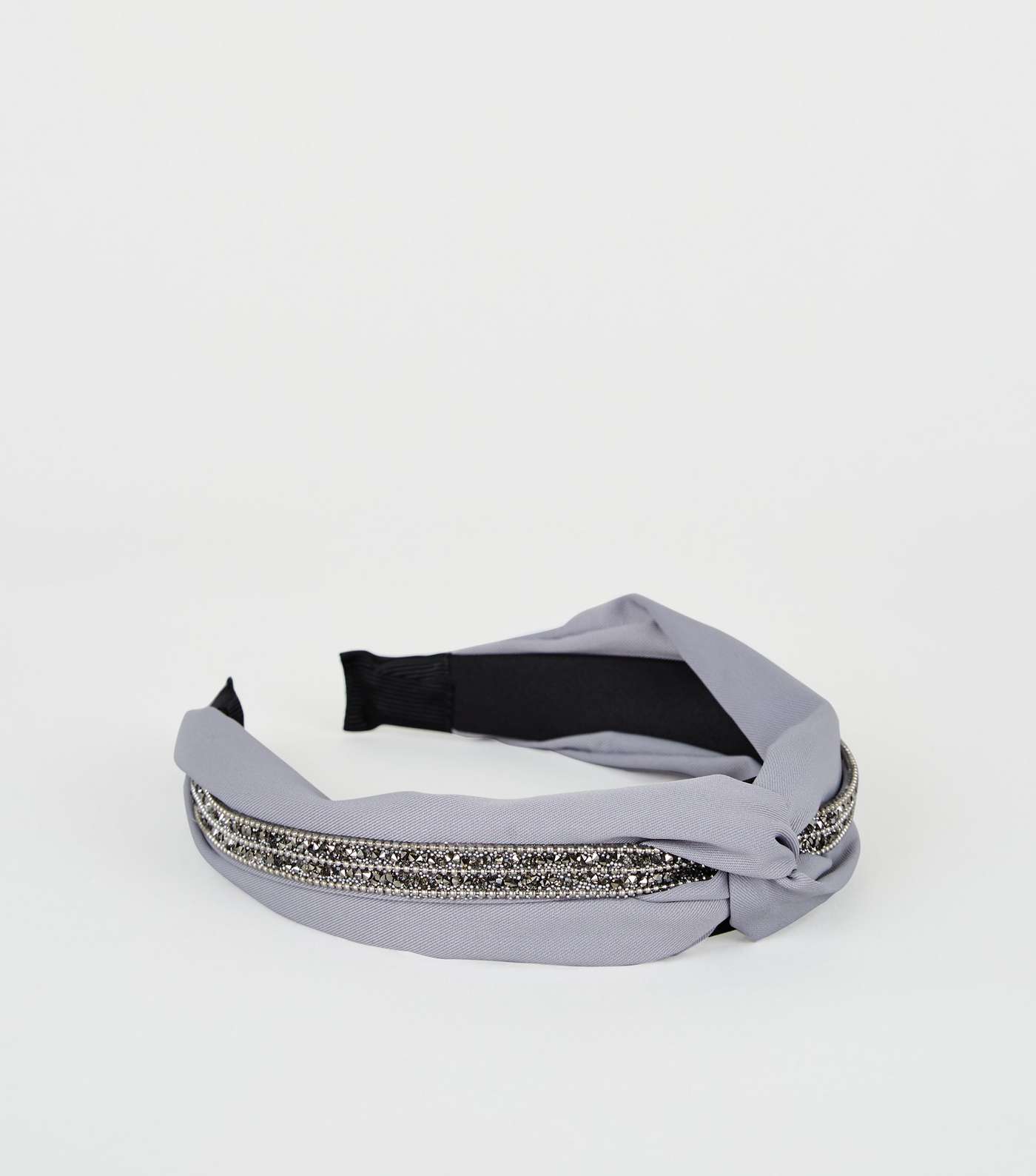 Dark Grey Diamanté Trim Knot Headband