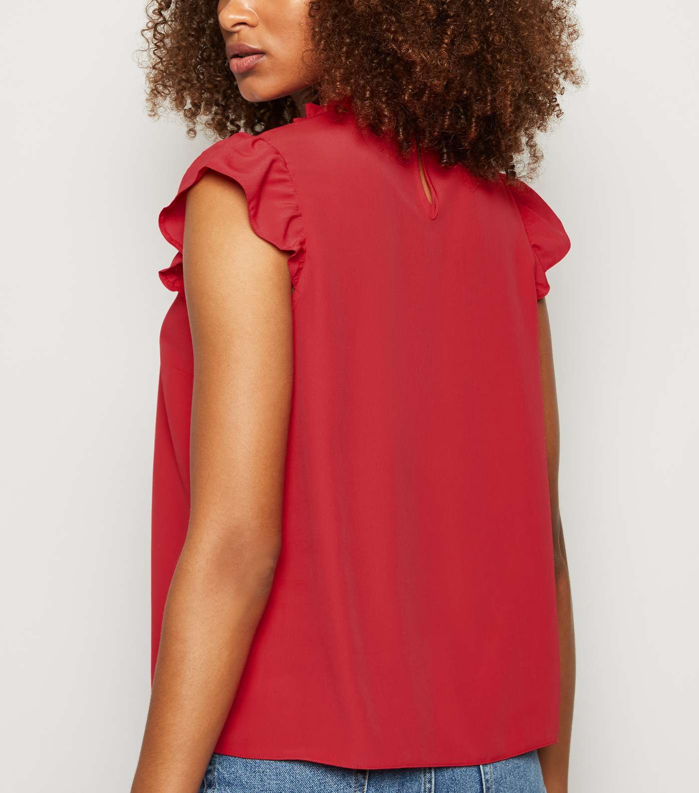 Red Frill Trim Sleeveless Blouse Image 5