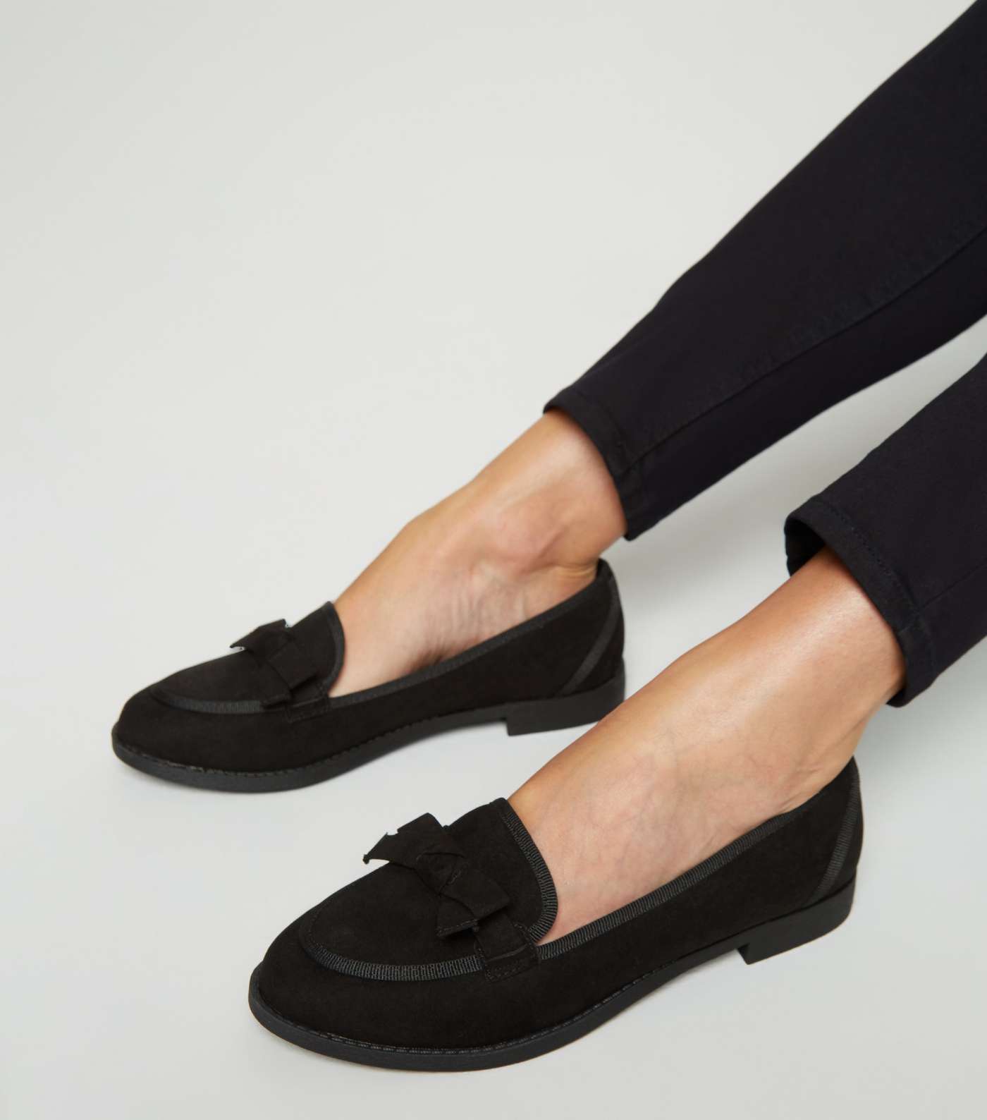 Wide Fit Black Suedette Bow Front Loafers Image 2