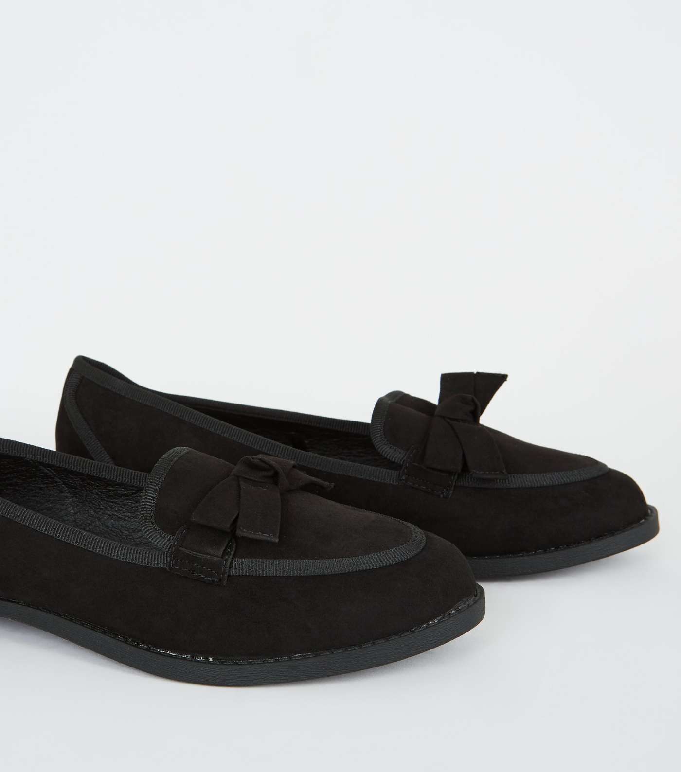 Wide Fit Black Suedette Bow Front Loafers Image 4