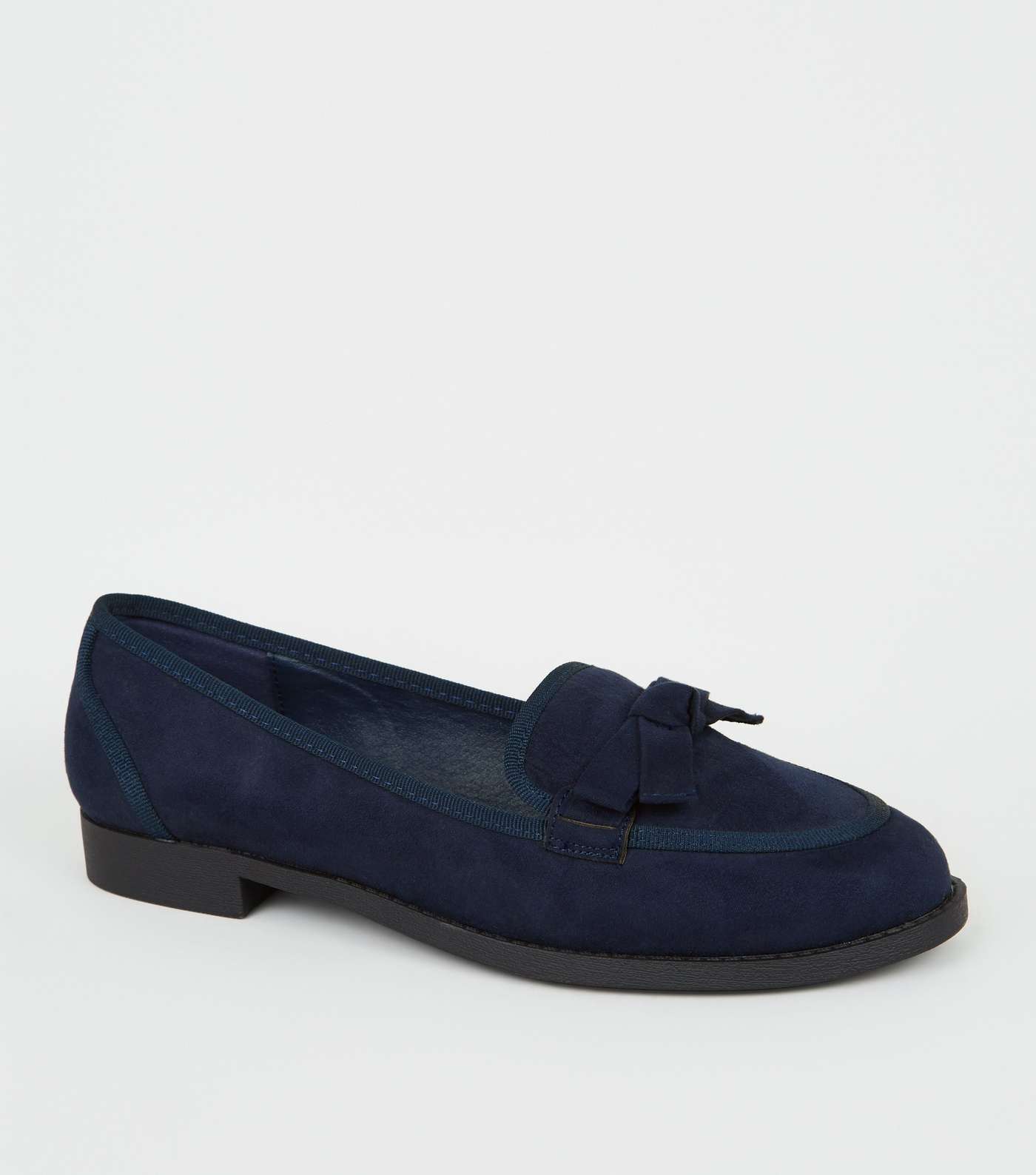 Wide Fit Navy Suedette Bow Front Loafers