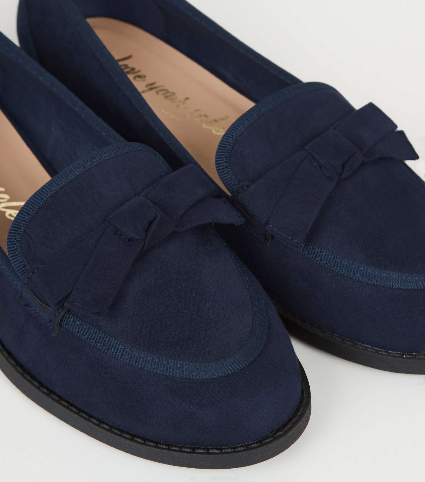 Wide Fit Navy Suedette Bow Front Loafers Image 3