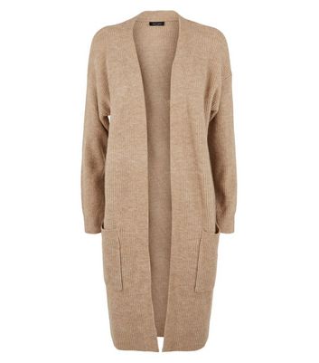 Camel Ribbed Longline Cardigan New Look