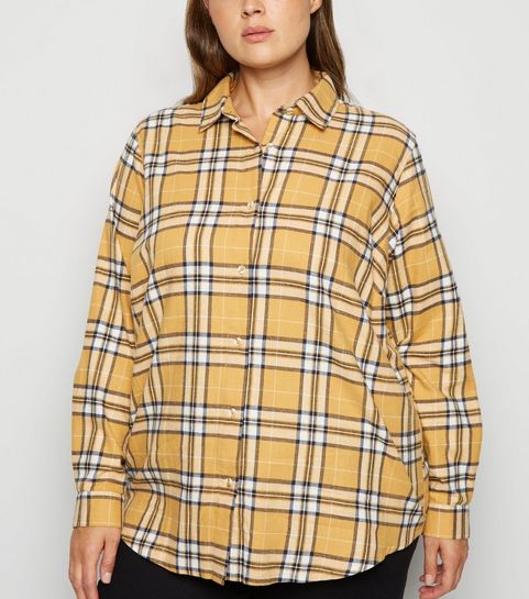 Curves Yellow Oversized Check Shirt 