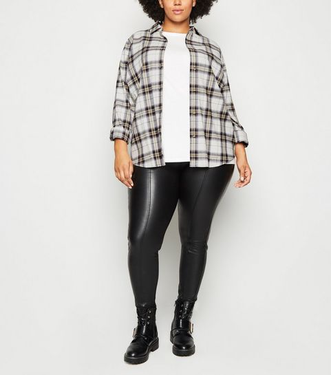 Curves White Check Oversized Shirt 