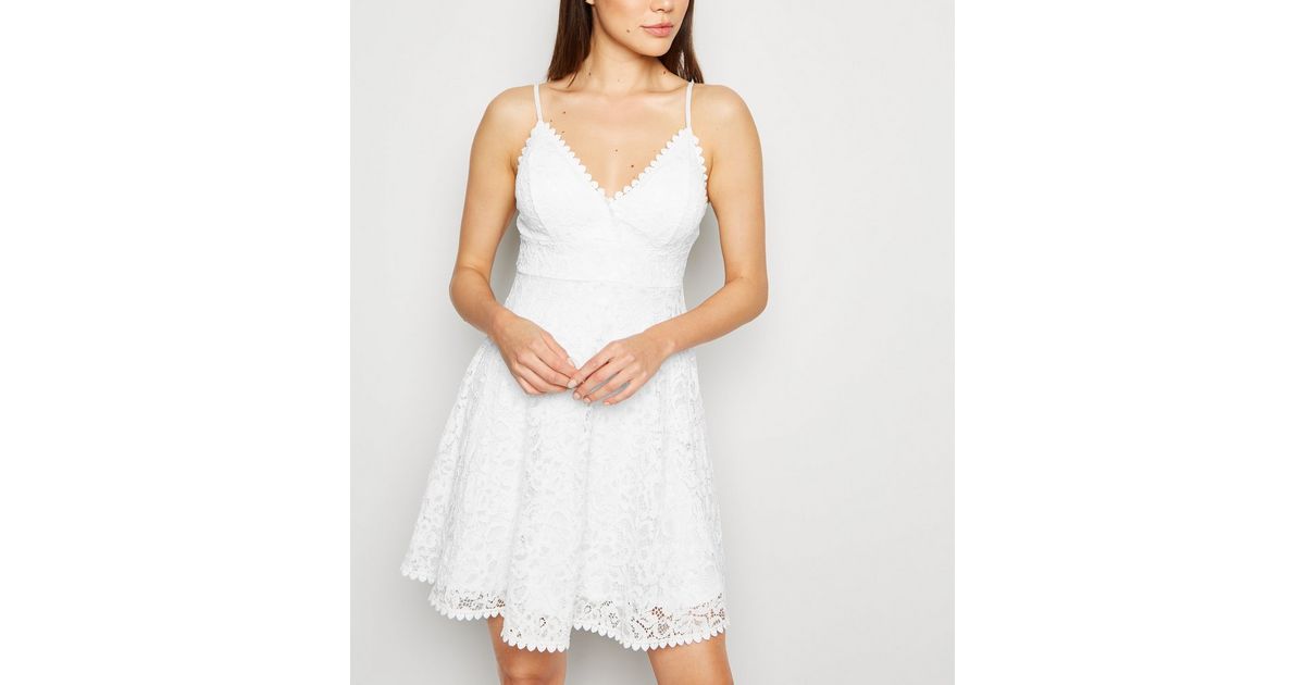 White Lace Bustier Skater Dress New Look