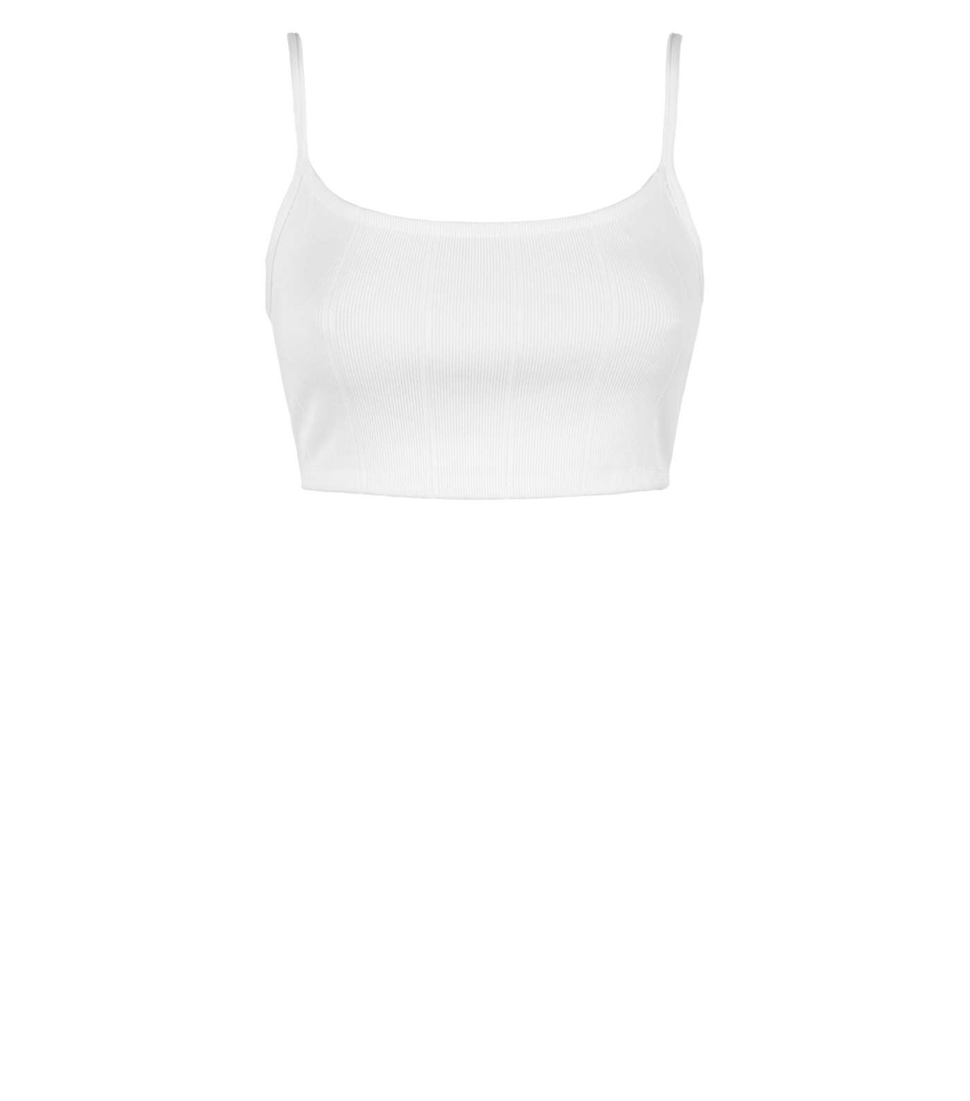 White Ribbed Strappy Crop Top Image 4