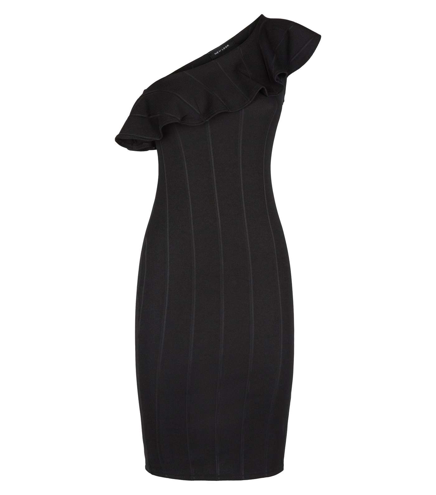 Black Ribbed Shoulder Frill Bodycon Dress Image 5