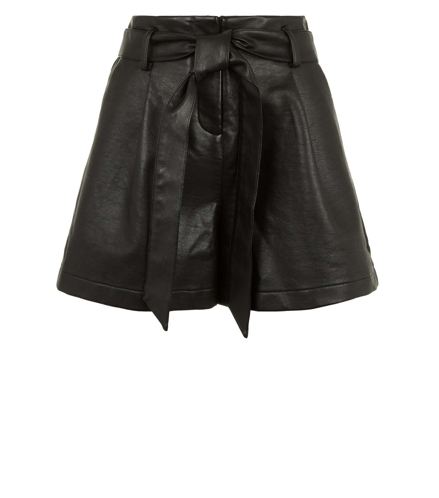Black Leather-Look High Waist Shorts Image 4